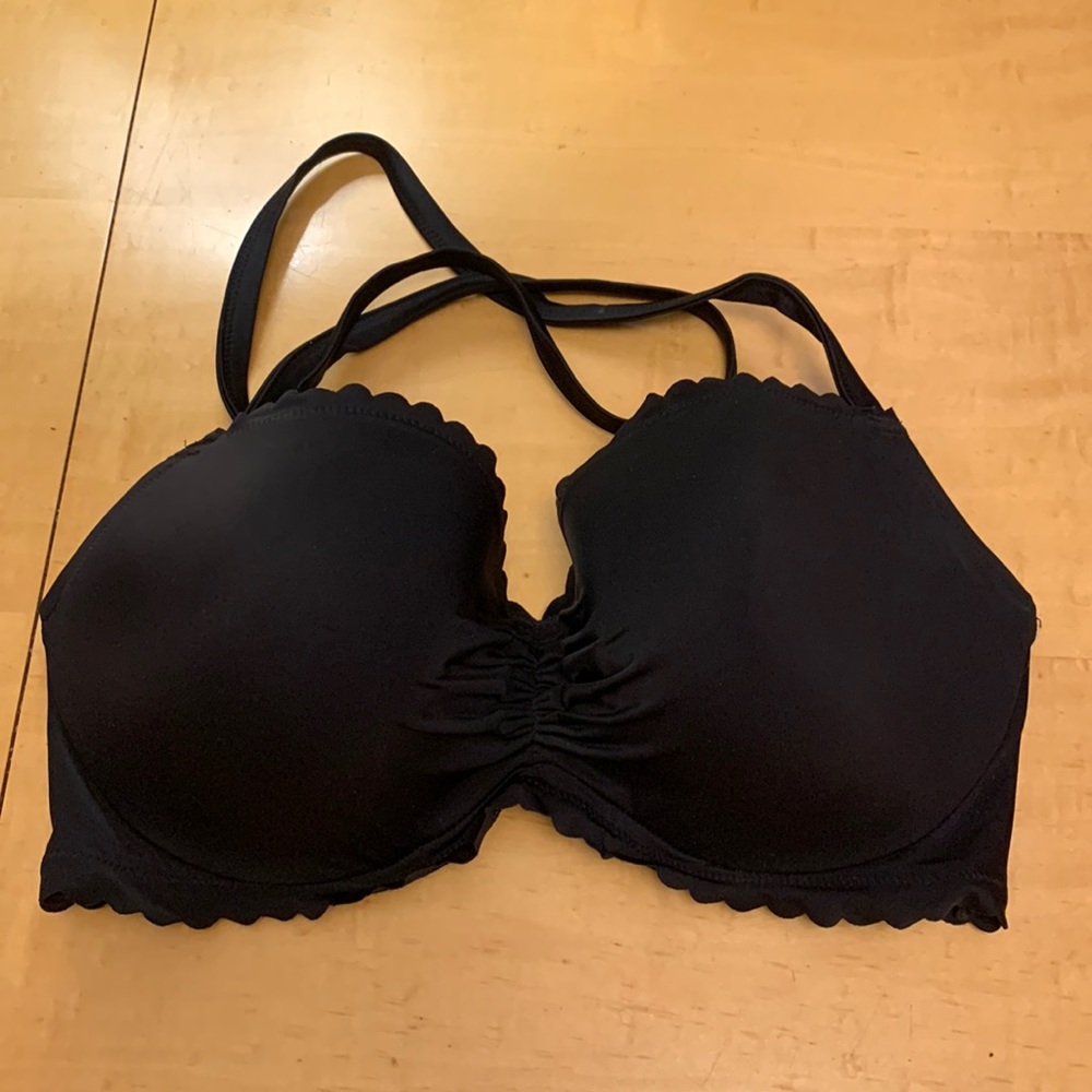 Victorias Secret Pink black getaway halter top bikini black 36DD scalloped
